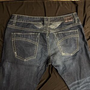 Robins Jeans Marlon Patch Blue Embroidered Wings Straight Leg 40